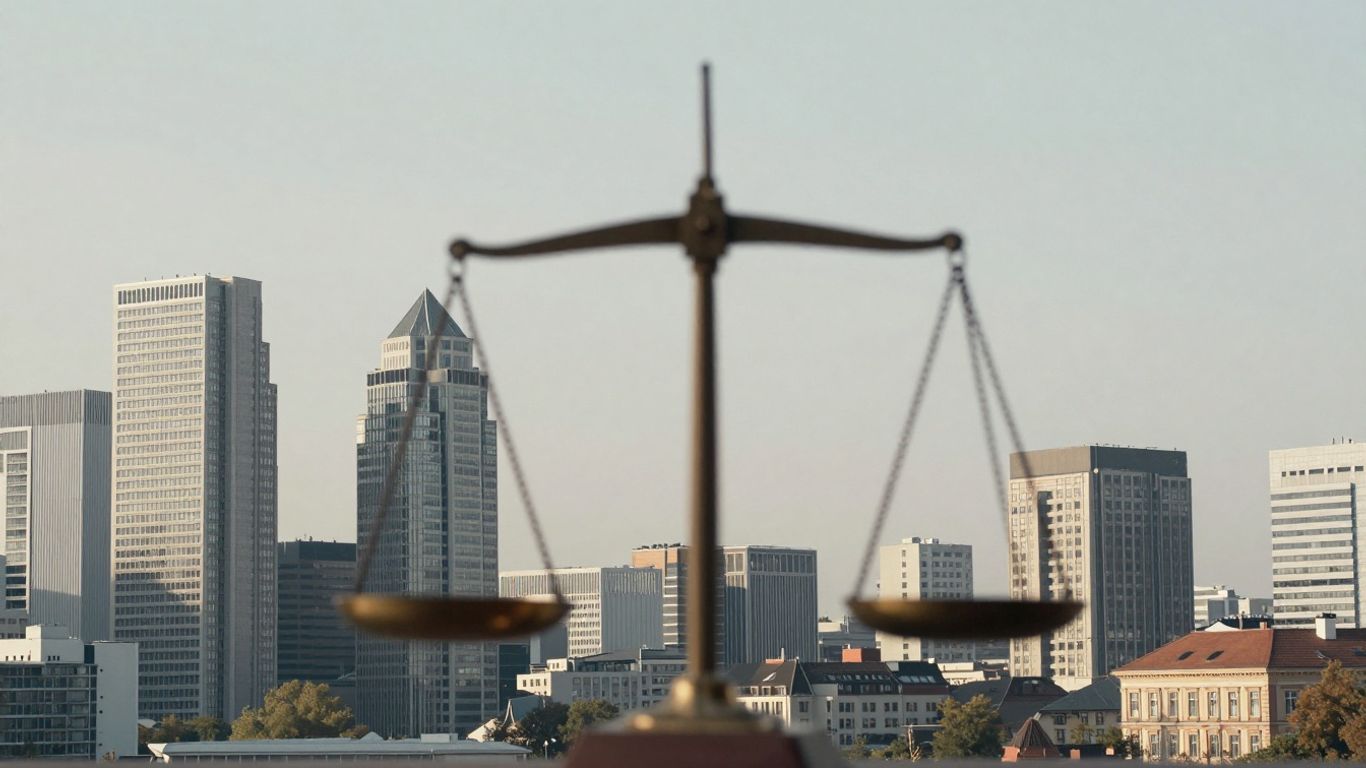 Europäische Stadt mit Waage der Gerechtigkeit