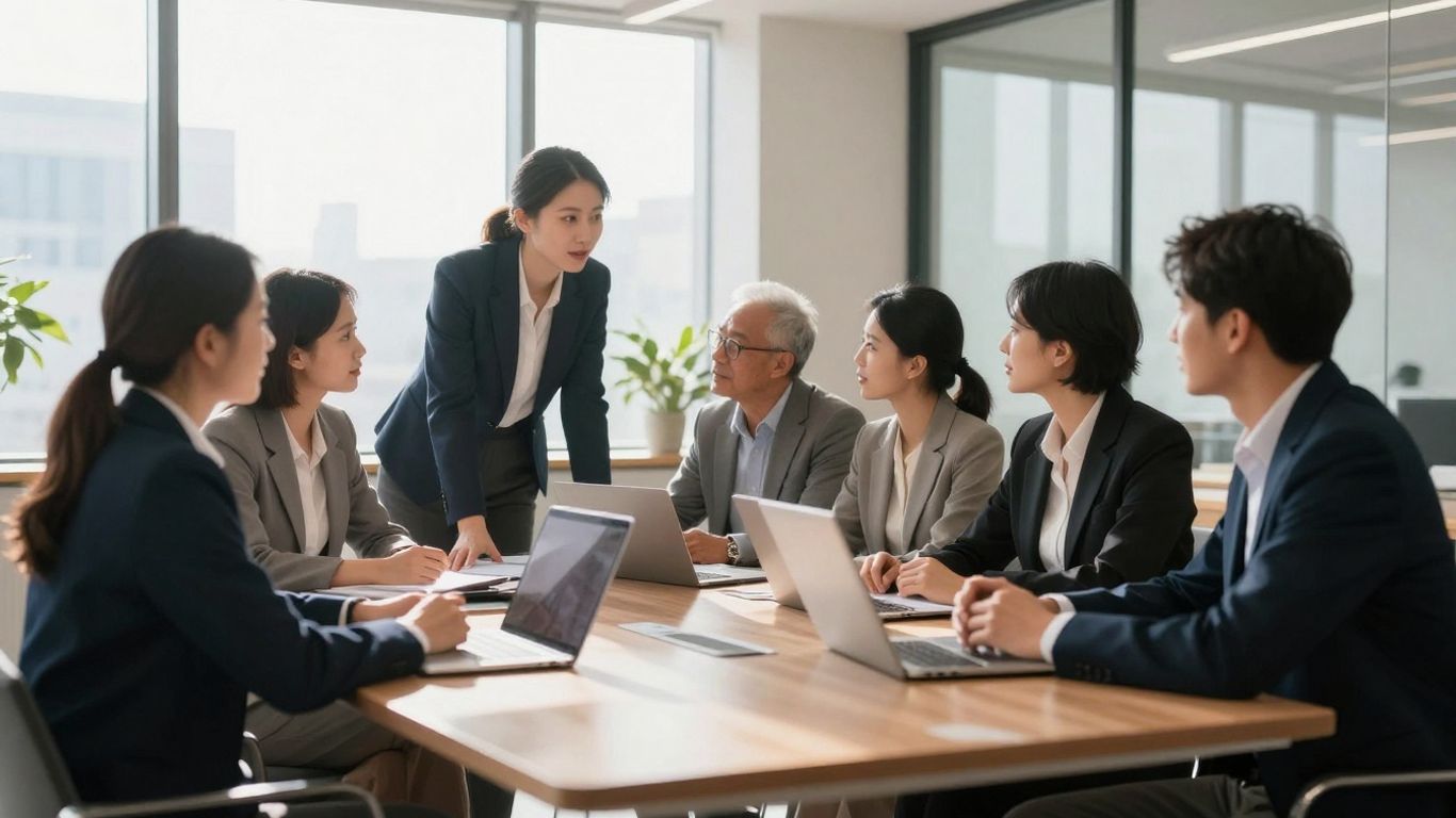 Geschäftsleute im Gespräch in einem modernen Büro