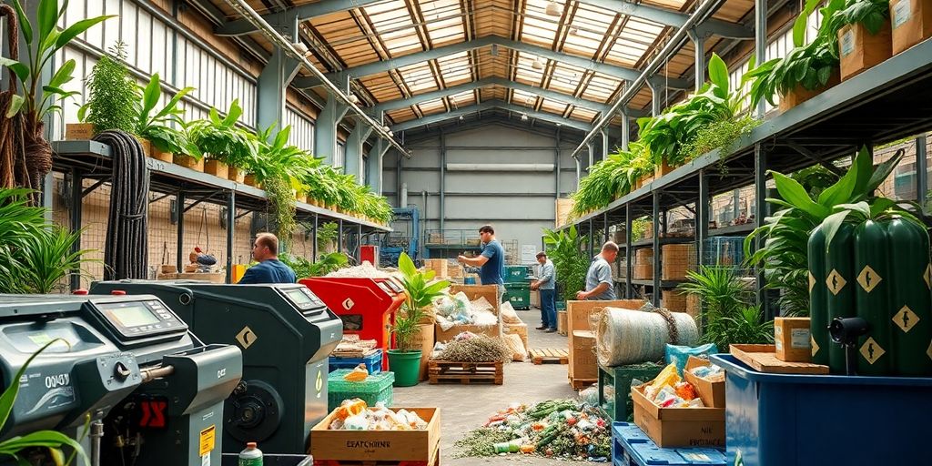 Recyclinganlage mit fortschrittlicher Technologie und nachhaltigen Praktiken.